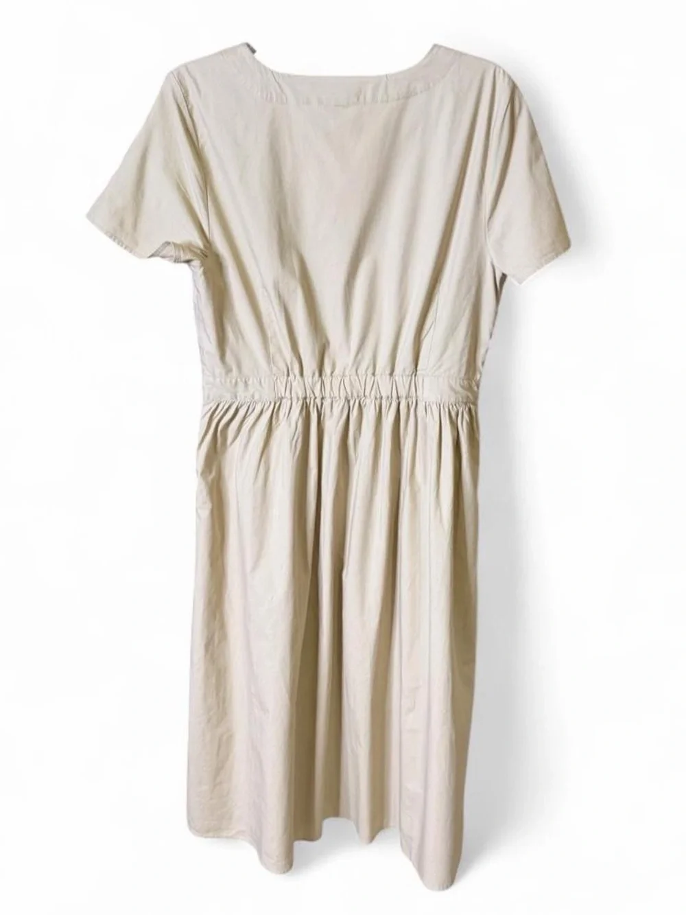JCrew Tan Beige Short Sleeve Cotton Button Front Wrap Midi Dress